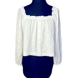 American Eagle | White Embroidered Eyelet Boho Peasant Blouse, XS